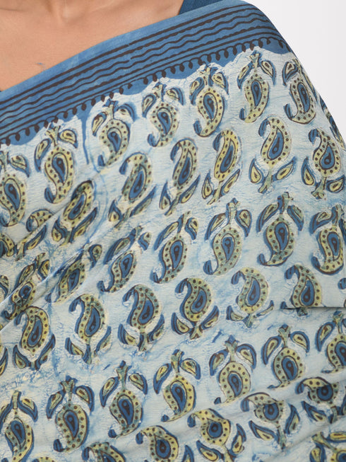 MULMUL FAIENCE BLOCK PRINTED MODAL SATIN SAREE MULMUL FAIENCE BLOCK PRINTED MODAL SATIN SAREE